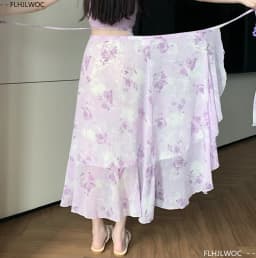 Wrap Up Chic Korea Clothes Women Cute Girls Floral Robe Holiday Beach Date High Waist Retro Vintage One-Piece Lace-Up Skirts