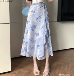 Wrap Up Chic Korea Clothes Women Cute Girls Floral Robe Holiday Beach Date High Waist Retro Vintage One-Piece Lace-Up Skirts