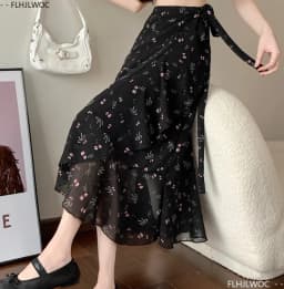 Wrap Up Chic Korea Clothes Women Cute Girls Floral Robe Holiday Beach Date High Waist Retro Vintage One-Piece Lace-Up Skirts