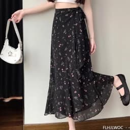 Wrap Up Chic Korea Clothes Women Cute Girls Floral Robe Holiday Beach Date High Waist Retro Vintage One-Piece Lace-Up Skirts
