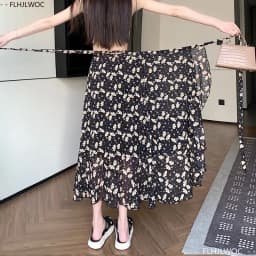 Wrap Up Chic Korea Clothes Women Cute Girls Floral Robe Holiday Beach Date High Waist Retro Vintage One-Piece Lace-Up Skirts