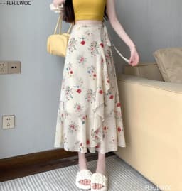 Wrap Up Chic Korea Clothes Women Cute Girls Floral Robe Holiday Beach Date High Waist Retro Vintage One-Piece Lace-Up Skirts