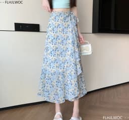 Wrap Up Chic Korea Clothes Women Cute Girls Floral Robe Holiday Beach Date High Waist Retro Vintage One-Piece Lace-Up Skirts