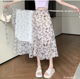 Wrap Up Chic Korea Clothes Women Cute Girls Floral Robe Holiday Beach Date High Waist Retro Vintage One-Piece Lace-Up Skirts