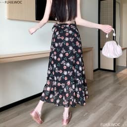 Wrap Up Chic Korea Clothes Women Cute Girls Floral Robe Holiday Beach Date High Waist Retro Vintage One-Piece Lace-Up Skirts