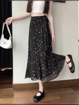 Wrap Up Chic Korea Clothes Women Cute Girls Floral Robe Holiday Beach Date High Waist Retro Vintage One-Piece Lace-Up Skirts
