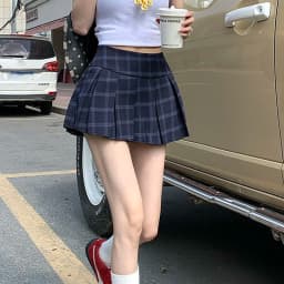 Vintage Blue Plaid Pleated Skirt Women Japanese Style School Students A-Line Jk Skirts Girl Preppy Style Inner Shorts Mini Skirt