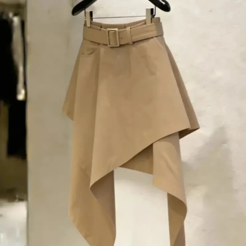 DCABT Khaki Irregular Summer Short Skirts Women French Daily Retro Casual High Waist Pocket Mini Office Work Y2K Skirt 809A