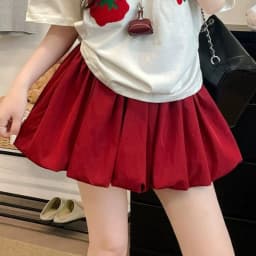 Red Petal Hem Bloom Skirt Women Summer Lightweight High Waist Flattering Fit Anti-Slip Lining Petite A-Line Mini Flowy Skirt