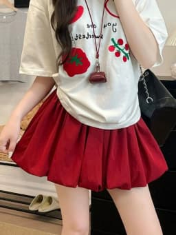 Red Petal Hem Bloom Skirt Women Summer Lightweight High Waist Flattering Fit Anti-Slip Lining Petite A-Line Mini Flowy Skirt