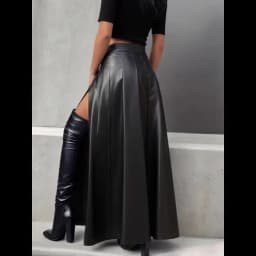 PU Leather Skirt New Style Fashion Large Slit Leather Skirt Mid-length Irregular Long Skirt Autumn Black Casual Holiday Skirts