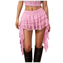 Lace Irregular Hem Tassels Women Mini Skirt Summer Retro Gothic Kpop High Waist Flowy Crotch Skirts For Hip Hop Party Clubwear