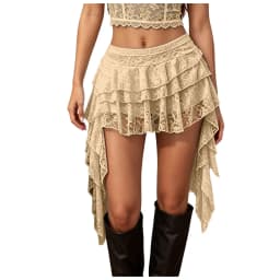 Lace Irregular Hem Tassels Women Mini Skirt Summer Retro Gothic Kpop High Waist Flowy Crotch Skirts For Hip Hop Party Clubwear