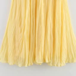 HXAO Pleated Long Skirt Woman Spring Summer Elegant Women's Skirts Fairy Tulle Midi Skirt High Waist Ruffled Yellow Skirt 088