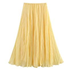 HXAO Pleated Long Skirt Woman Spring Summer Elegant Women's Skirts Fairy Tulle Midi Skirt High Waist Ruffled Yellow Skirt 088