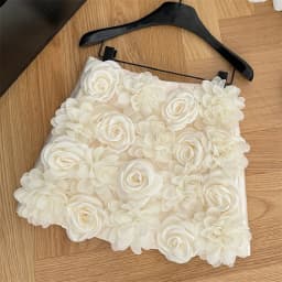 Women's Apricot A-line Skirt Vintage 90s Aesthetic Y2k 3D Floral Skirts Harajuku Korean Mini Skirts 2000s Cutecore Clothes 2024