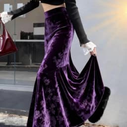 Limiguyue Purple Flower Velvet Skirt Women Luxury Wool Slim Package Hip Skirts High Waist Pleated Long Skirt Autumn Winter 920A