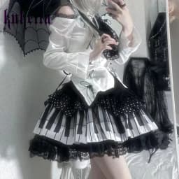 Kukeita Harajuku Y2k Punk Piano Key Wave Dot Lace Skirt Japanese Gothic Lolita Kawaii Cake Skirt Fairy Grunge Y2k Women Skirts