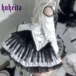 Kukeita Harajuku Y2k Punk Piano Key Wave Dot Lace Skirt Japanese Gothic Lolita Kawaii Cake Skirt Fairy Grunge Y2k Women Skirts