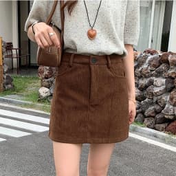 Women's High-Waist A-Line Short Skirt Spring Autumn Retro Brown Corduroy Skirts Woman Solid Color Straight Leg Pencil Skirt Mini