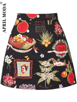 Cotton Y2K Summer Mini Skirts Women Harajuku Pencil Beach Streetwear Vintage Black Floral Print Short A Line Skirt Falda Corta
