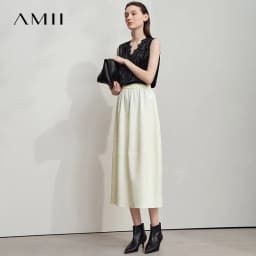 AMII 2026 New Arrival Autumn Quiet Luxury Style Women Skirts Elastic Waistband Loose Elegant Solid Lantern Dress 12523032