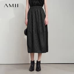 AMII 2026 New Arrival Autumn Quiet Luxury Style Women Skirts Elastic Waistband Loose Elegant Solid Lantern Dress 12523032
