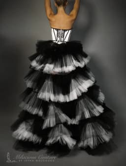 The Chapel Window Tulle Black and White Overskirt Detachable Train Elastic Waist Tiered Puffy Mesh Removable Skirt Women Overlay