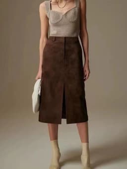 High Grade Kid Suede Leather Skirt For Women Winter New Old Money Upgraded Imported Suede Jupe Front Split Waist Loop Faldas