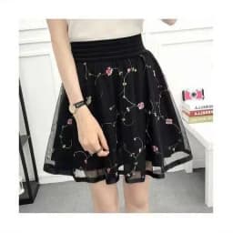 Summer New Elastic High Waist Skirt Women All-match A Line Shaggy Short Skirt Black Mesh Lace Pleated Pure Color Young Fashion