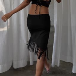 European American Low Rise Elegant One Piece Tassel Skirt Knitted Irregular Strap Wrapped Mid Length Skirt