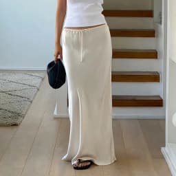 New In 2026 Women's Spring Summer Solid Color Satin Long Skirt High Waist Lace-up Trendy Elegant Faldas Female Beach Maxi Skirts
