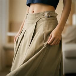 Maden Women's Khaki Pleated A-Line Skirt High-Waist Flared Cotton Half Skirt Big Swing Casual Spring Retro Style