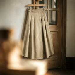 Maden Women's Khaki Pleated A-Line Skirt High-Waist Flared Cotton Half Skirt Big Swing Casual Spring Retro Style