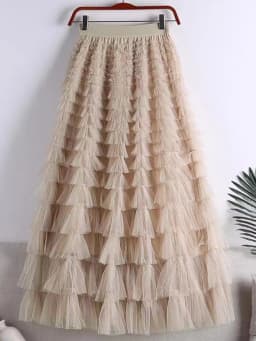 LANMREM Fashion Mesh Skirt Women High Waist A-line Gauze Spliced Solid Color Loose Skirts Versatile 2025 Spring New 2AA4000
