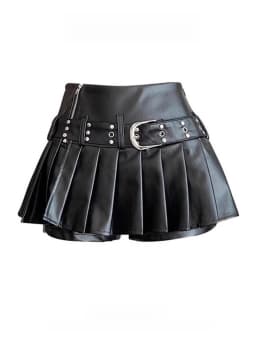 High Waist PU Leather Skirt Women's Spring Autumn Black Pleated Anti-Light Small Size Girls Retro Style Skirts