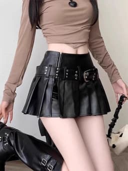 High Waist PU Leather Skirt Women's Spring Autumn Black Pleated Anti-Light Small Size Girls Retro Style Skirts