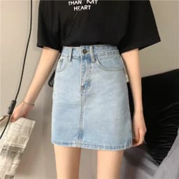 Slimming A-Line  Denim Skirt for Women High Waist Korean Style Commute Pure Color Zipper Design Half Body Skirt