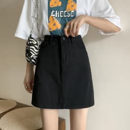 Slimming A-Line  Denim Skirt for Women High Waist Korean Style Commute Pure Color Zipper Design Half Body Skirt