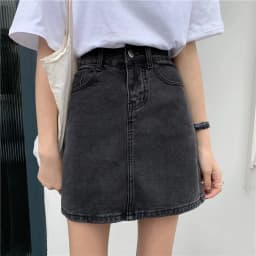 Slimming A-Line  Denim Skirt for Women High Waist Korean Style Commute Pure Color Zipper Design Half Body Skirt