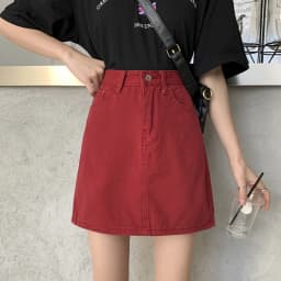 Slimming A-Line  Denim Skirt for Women High Waist Korean Style Commute Pure Color Zipper Design Half Body Skirt