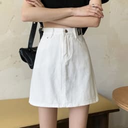 Slimming A-Line  Denim Skirt for Women High Waist Korean Style Commute Pure Color Zipper Design Half Body Skirt