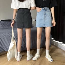 Slimming A-Line  Denim Skirt for Women High Waist Korean Style Commute Pure Color Zipper Design Half Body Skirt