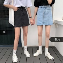 Slimming A-Line  Denim Skirt for Women High Waist Korean Style Commute Pure Color Zipper Design Half Body Skirt