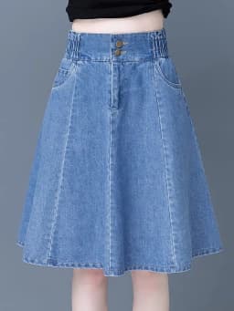 Summer New plus Size Women's Denim Skirt Belly Cover Thin A-Line Umbrella Skirt Short Skirt High Waist Pure Color