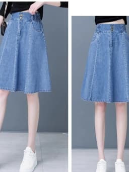 Summer New plus Size Women's Denim Skirt Belly Cover Thin A-Line Umbrella Skirt Short Skirt High Waist Pure Color