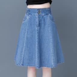 Summer New plus Size Women's Denim Skirt Belly Cover Thin A-Line Umbrella Skirt Short Skirt High Waist Pure Color