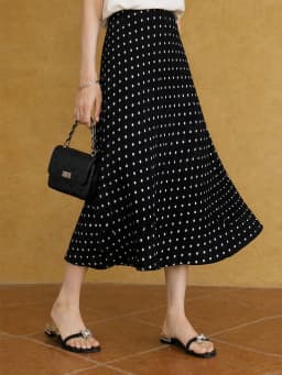 XIAOGULI 2026 Summer New Polka Dot Midi Skirt Women Chiffon Skirt Black Vintage Korean Style Elastic High Waist Leg lengthening