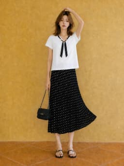XIAOGULI 2026 Summer New Polka Dot Midi Skirt Women Chiffon Skirt Black Vintage Korean Style Elastic High Waist Leg lengthening