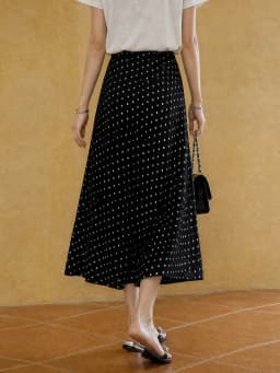 XIAOGULI 2026 Summer New Polka Dot Midi Skirt Women Chiffon Skirt Black Vintage Korean Style Elastic High Waist Leg lengthening